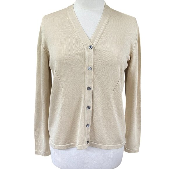 Don Caster Silk Button Cardigan Sz S Cream Capsule Mature Office Quiet Luxury - Picture 1 of 11